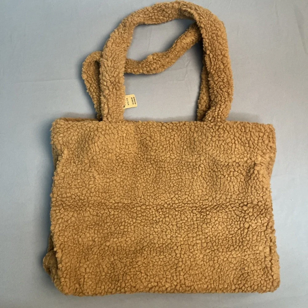 Victoria's Secret VS PINK Plush Sherpa Tote Bag Tan‎ Brown Logo